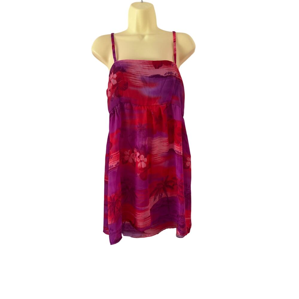 Handmade Vintage Y2K Tropical Print Chiffon Tunic Blouse Size Large Summer